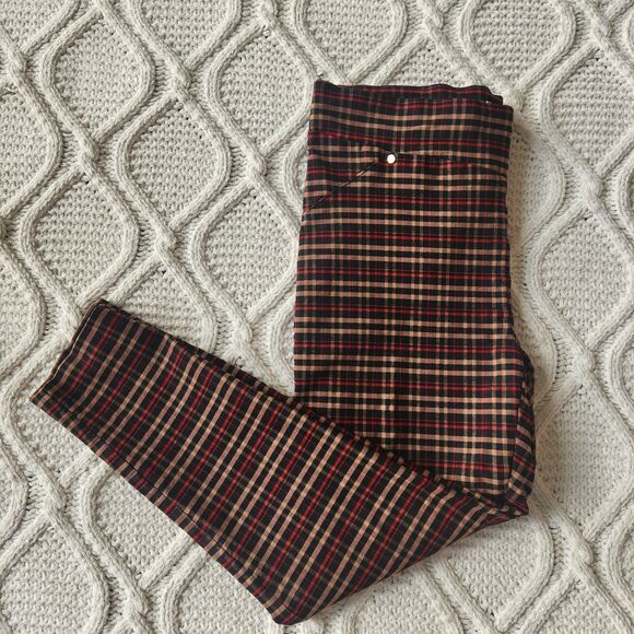Carole Little Pants - Carole Wren Plaid Red Black Tan Cropped Skinny Pants Size 12